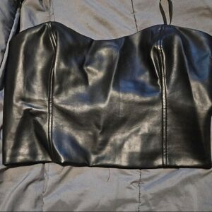Aritzia Black Faux Leather Strapless Crop Top